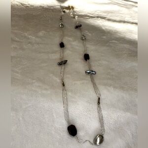 Sheer Ribbon necklace with murano glass beads and freshwater pearls